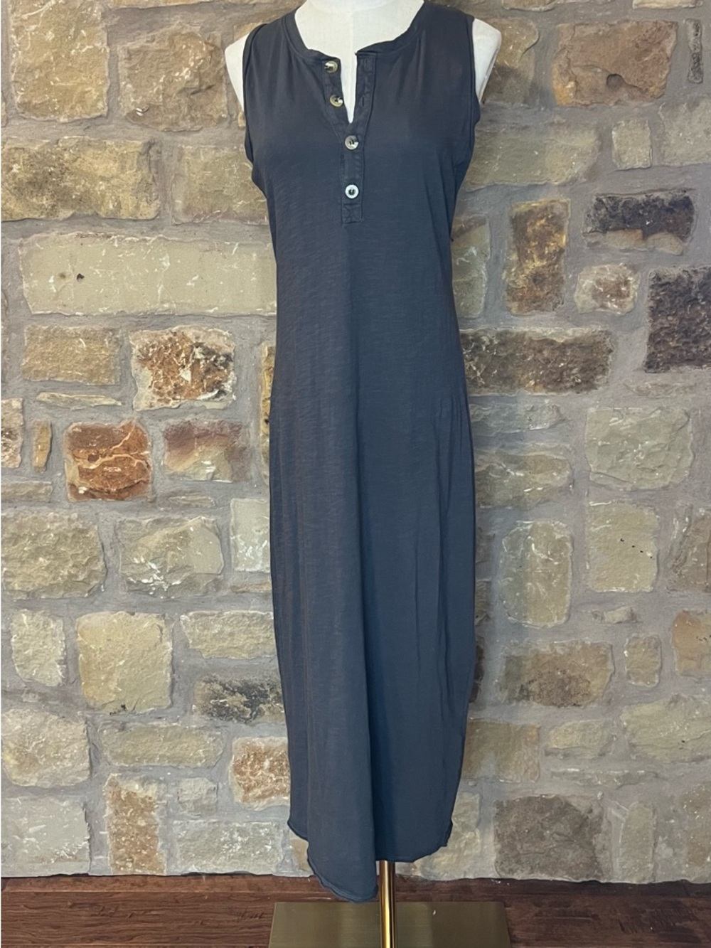 MATE the Label Sleeveless Henley Midi Dress in Charcoal